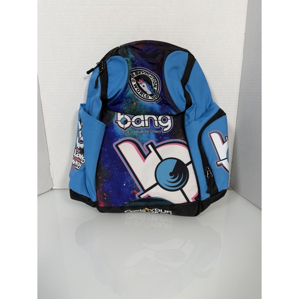 Bang Energy Drink Utility Backpack Cotton Candy Blue and laptop sleeve